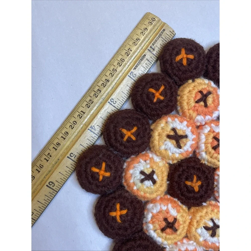 Vintage Crochet Hot Pad Trivet | Orange Brown Circles‎ with Xs | Cottage Grandma